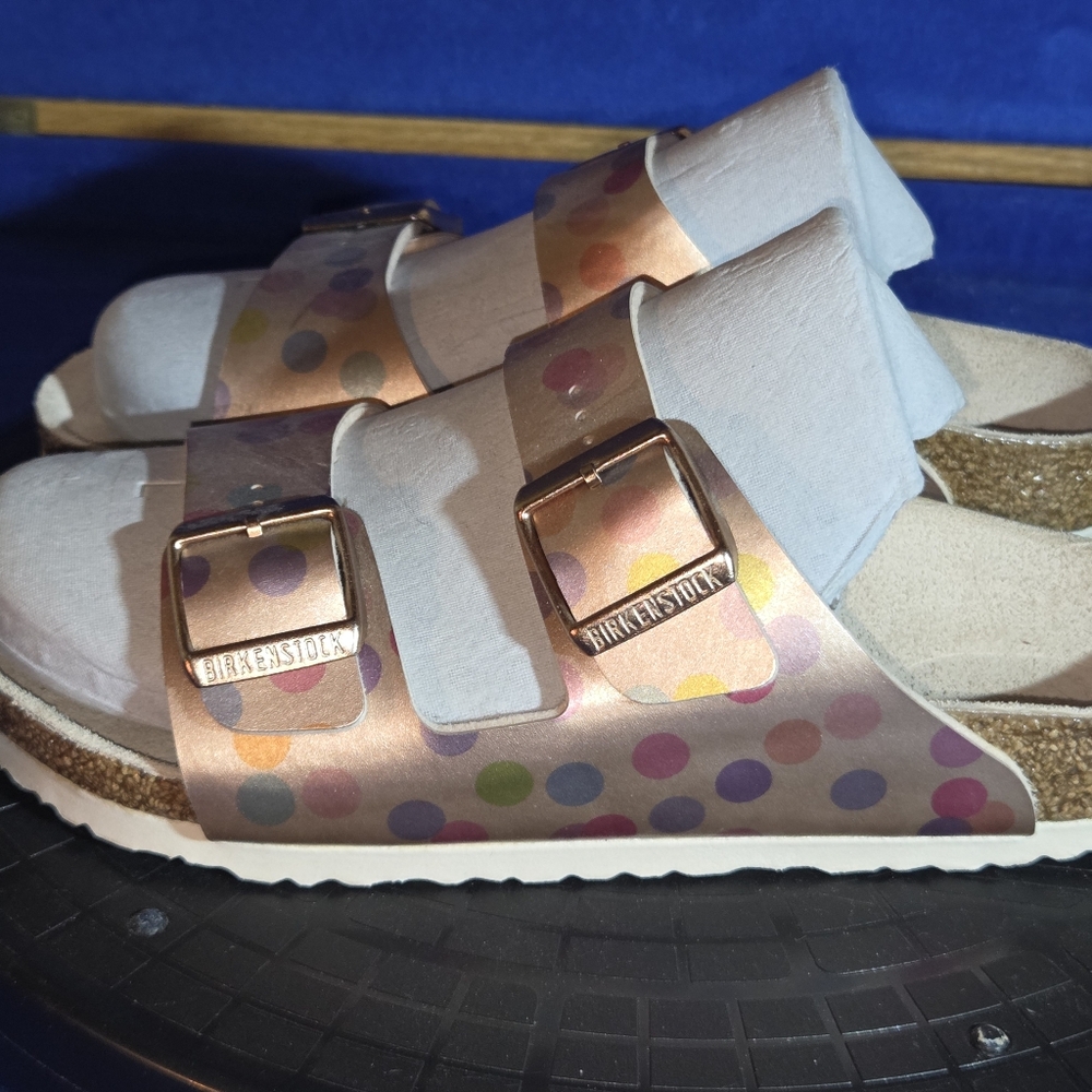 Birkenstock Arizona Kids Jnr Electric Metallic Dots Sandals, Sz. 34-EU, 3-3.5-US